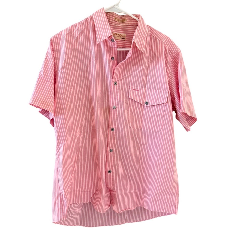Vintage The Fox Collection Mens Large Pink‎ Striped Short Sl Button Down Shirt